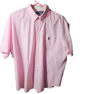 U.S. Polo Assn. Mens Pink Gingham Button-Down Shirt XXL Cotton/Polyester